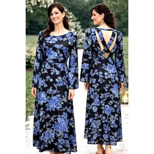 Free People Melrose Bell Sleeve Floral Maxi Dress Night Combo 2